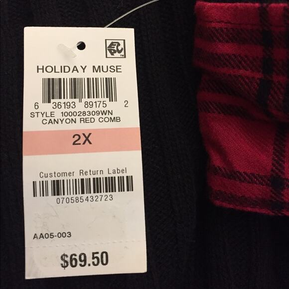 Style & Co Layered Look Tartan Plaid Sweater-2X - Picture 2 of 2